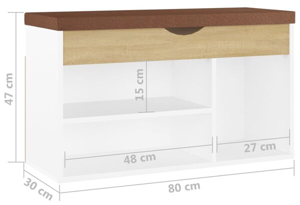 VidaXL Παπουτσοθήκη Λευκή/Sonoma Δρυς 80x30x47εκ Επεξ. Ξύλο+ Μαξιλάρι