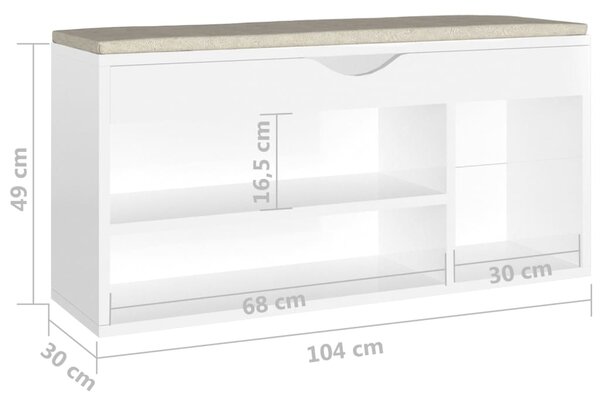 VidaXL Παπουτσοθήκη Γυαλ. Λευκή 104x30x49εκ. Επεξ. Ξύλο με Μαξιλάρι