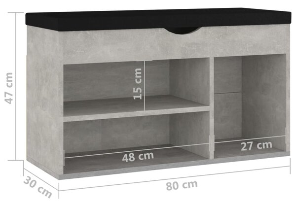 VidaXL Παπουτσοθήκη Γκρι Σκυρ. 80 x 30 x 47 εκ Επεξ. Ξύλο με Μαξιλάρι