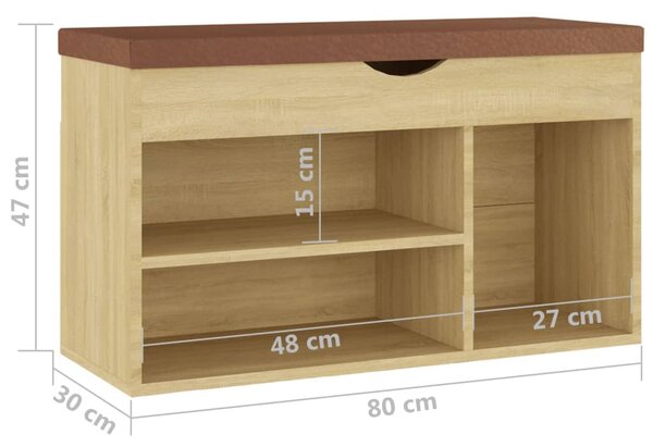 VidaXL Παπουτσοθήκη Sonoma Δρυς 80 x 30 x 47εκ Επεξ. Ξύλο με Μαξιλάρι