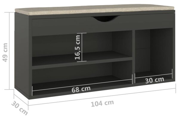 VidaXL Παπουτσοθήκη Γκρι 104 x 30 x 49 εκ. Επεξ. Ξύλο με Μαξιλάρι