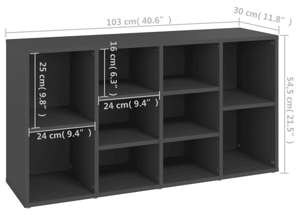 VidaXL Παπουτσοθήκη Γκρι 103 x 30 x 54,5 εκ. από Μοριοσανίδα