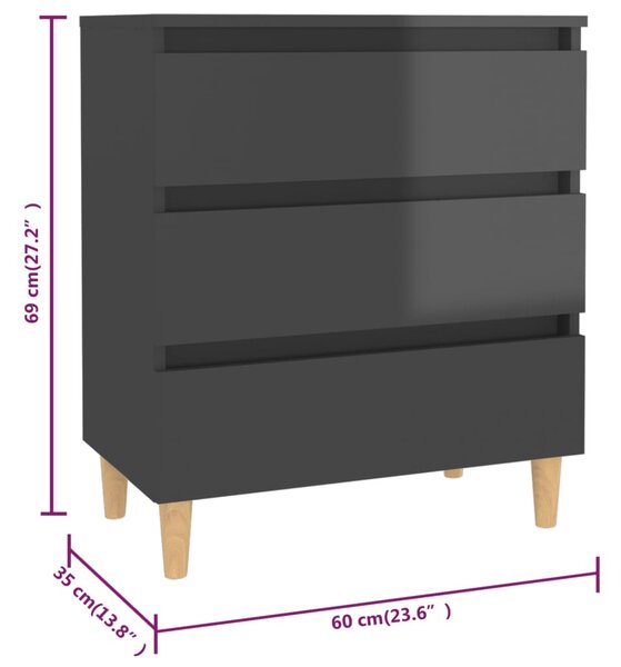 VidaXL Συρταριέρα Γυαλιστερή Γκρι 60 x 35 x 69 εκ. από Επεξ. Ξύλο