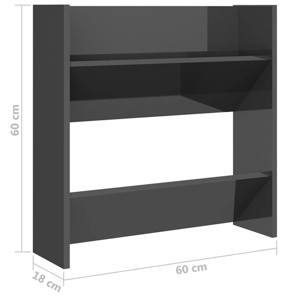 VidaXL Παπουτσοθήκες Τοίχου 2 τεμ. Γυαλ. Γκρι 60x18x60εκ. Επεξ. Ξύλο