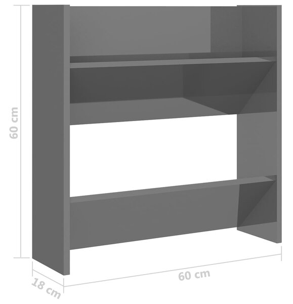 VidaXL Παπουτσοθήκη Τοίχου Γυαλιστερό Γκρι 60 x 18 x 60 εκ Επεξ. Ξύλο