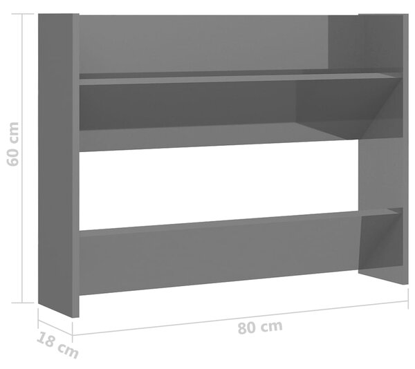 VidaXL Παπουτσοθήκη Τοίχου Γυαλιστερό Γκρι 80x18x60εκ. από Επεξ. Ξύλο