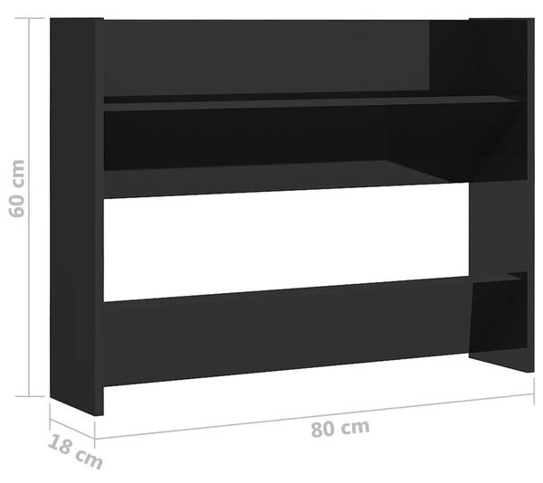 VidaXL Παπουτσοθήκη Τοίχου Γυαλιστερή Μαύρη 80x18x60εκ από Επεξ. Ξύλο