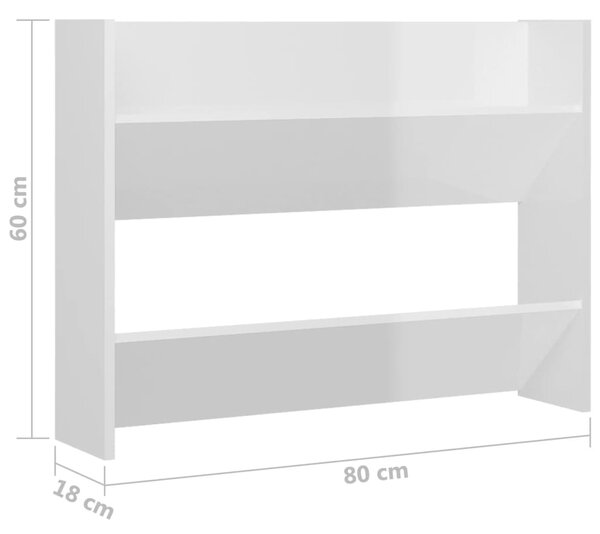 VidaXL Παπουτσοθήκες Τοίχου 2 τεμ. Γυαλ. Λευκό 80x18x60εκ. Επεξ. Ξύλο