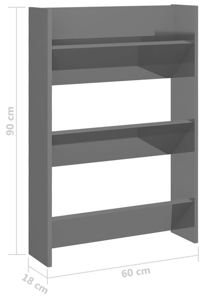 VidaXL Παπουτσοθήκες Τοίχου 2 τεμ. Γυαλ. Γκρι 60x18x90εκ. Επεξ. Ξύλο