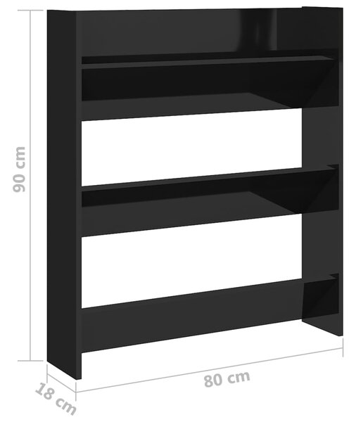 VidaXL Παπουτσοθήκη Τοίχου Γυαλ. Μαύρο 80 x 18 x 90 εκ. Επεξ. Ξύλο