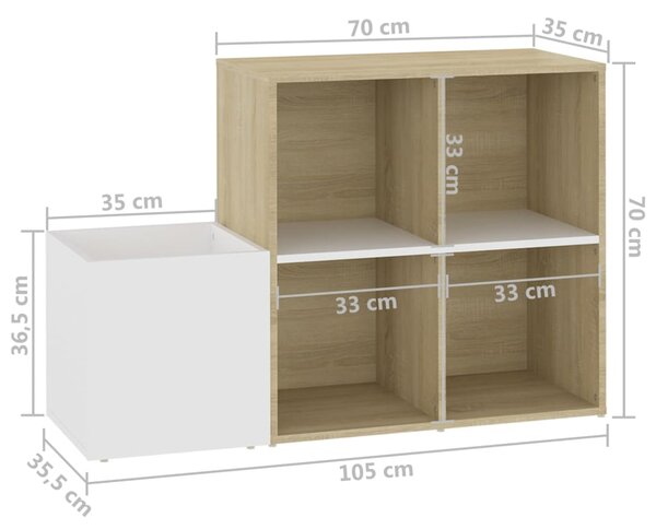 VidaXL Παπουτσοθήκη Χολ Λευκή/Sonoma Δρυς 105x35,5x70 εκ. Επεξ. Ξύλο