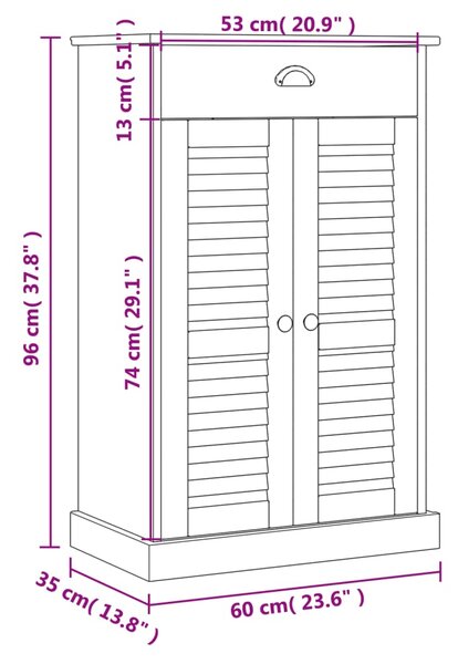 VidaXL Παπουτσοθήκη VIGO Γκρι 60 x 35 x 96 εκ. από Μασίφ Ξύλο Πεύκου