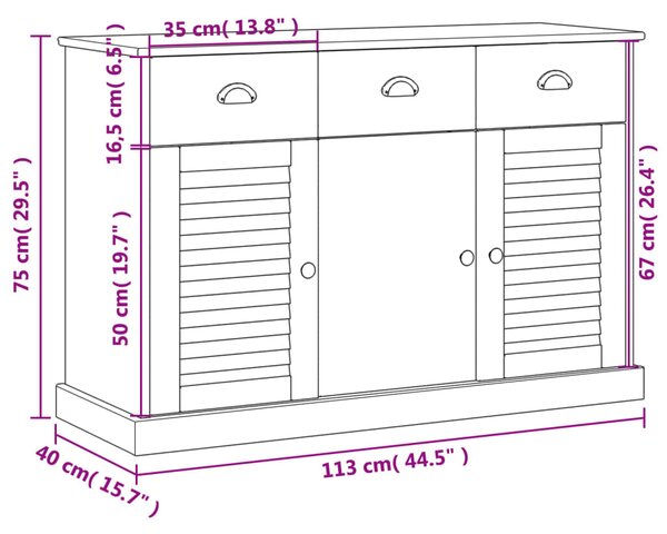 VidaXL Μπουφές με Συρτάρια VIGO 113 x 40 x 75 εκ. Μασίφ Ξύλο Πεύκο