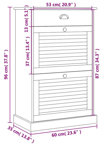 VidaXL Παπουτσοθήκη VIGO Λευκή 60 x 35 x 96 εκ. από Μασίφ Ξύλο Πεύκου