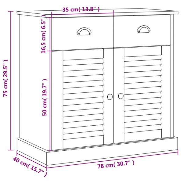 VidaXL Μπουφές με Συρτάρια VIGO 78 x 40 x 75 εκ. από Μασίφ Ξύλο Πεύκου