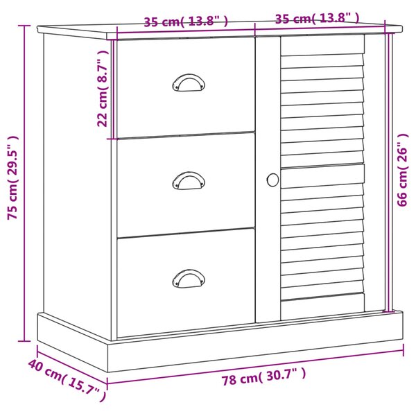 VidaXL Μπουφές με Συρτάρια VIGO 78 x 40 x 75 εκ. από Μασίφ Ξύλο Πεύκου