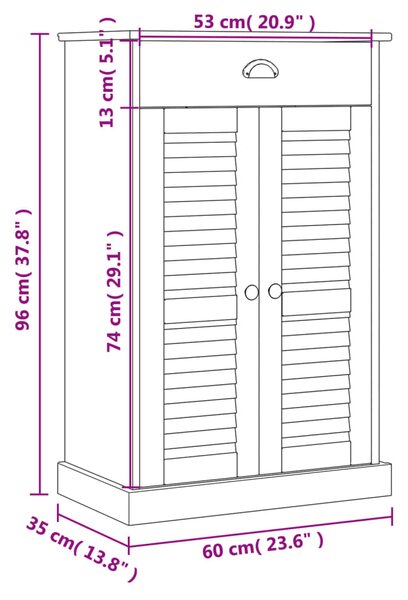 VidaXL Παπουτσοθήκη Λευκή VIGO 60 x 35 x 96 εκ. από Μασίφ Ξύλο Πεύκου