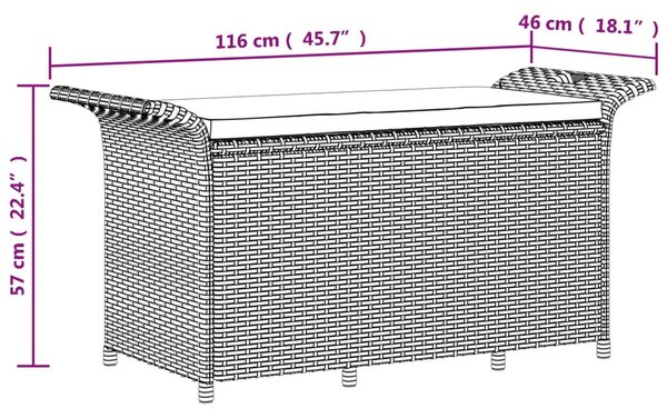 VidaXL Παγκάκι Κήπου με Μαξιλάρι Γκρι 116x46x57 εκ. από Συνθ. Ρατάν