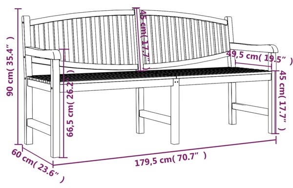 VidaXL Παγκάκι Κήπου 179,5 x 60 x 90 εκ. από Μασίφ Ξύλο Teak