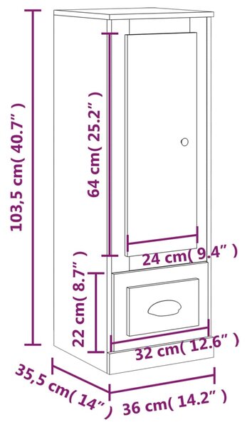 VidaXL Ντουλάπι Λευκό 36 x 35,5 x 103,5 εκ. από Επεξεργασμένο Ξύλο