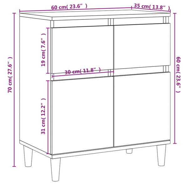 VidaXL Συρταριέρα Sonoma Δρυς 60x35x70 εκ. Επεξεργασμένο Ξύλο