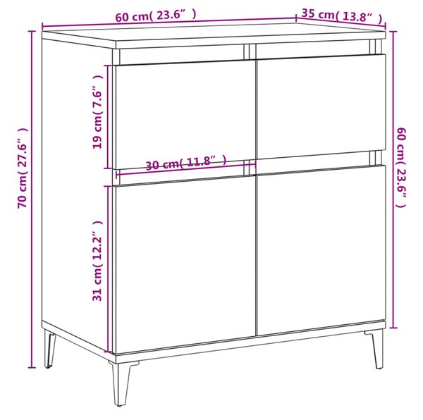 VidaXL Ντουλάπι Μαύρο 60x35x70 εκ. από Επεξεργασμένο Ξύλο