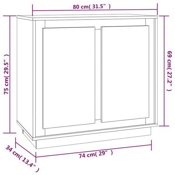 VidaXL Ντουλάπι Μαύρο 80 x 34 x 75 εκ. από Επεξεργασμένο Ξύλο