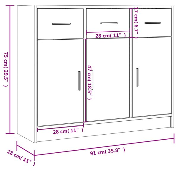 VidaXL Συρταριέρα Μαύρη 91 x 28 x 75 εκ. από Επεξεργασμένο Ξύλο