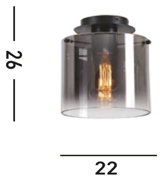 Σουηδικό φωτιστικό οροφής, μαύρο/γκρι καπνογόνο, 1-φωτιστικό, ατσάλι, γυαλί