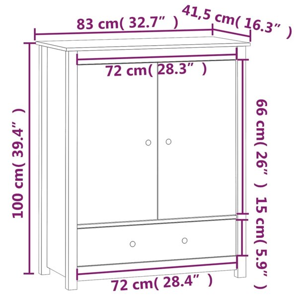 VidaXL Ντουλάπι 83 x 41,5 x 100 εκ. από Μασίφ Ξύλο Πεύκου