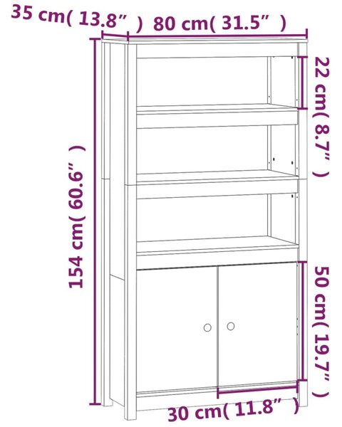 VidaXL Ντουλάπι Ψηλό 80 x 35 x 154 εκ. από Μασίφ Ξύλο Πεύκου