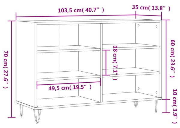 VidaXL Ραφιέρα Λευκή 103,5x35x70 εκ. από Επεξεργασμένο Ξύλο