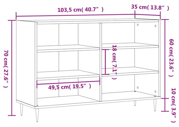 VidaXL Ραφιέρα Καπνιστή Δρυς 103,5 x 35 x 70 εκ. από Επεξεργ. Ξύλο