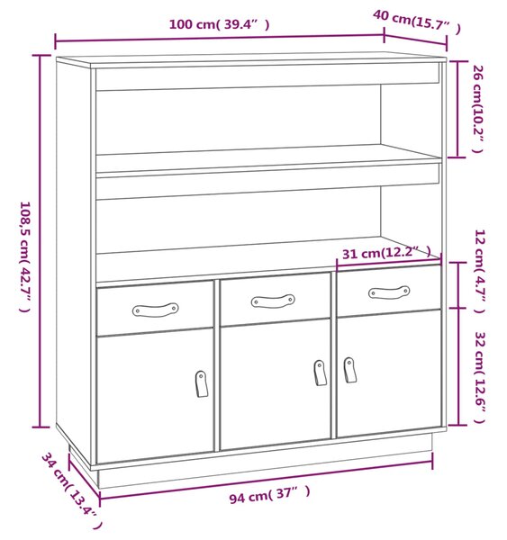 VidaXL Ντουλάπι 100x40x108,5 εκ. από Μασίφ Ξύλο Πεύκου