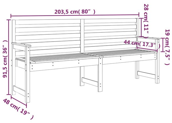 VidaXL Παγκάκι Κήπου Μαύρο 203,5x48x91,5 εκ. από Μασίφ Ξύλο Πεύκου