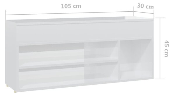 VidaXL Παπουτσοθήκη Γυαλιστερή Λευκή 105 x 30 x 45 εκ. από Επεξ. Ξύλο