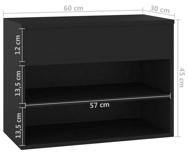 VidaXL Παπουτσοθήκη Μαύρη 60 x 30 x 45 εκ. από Επεξ. Ξύλο