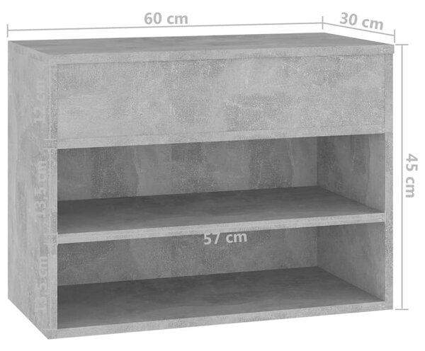 VidaXL Παπουτσοθήκη Γκρι Σκυροδέματος 60 x 30 x 45 εκ. από Επεξ. Ξύλο