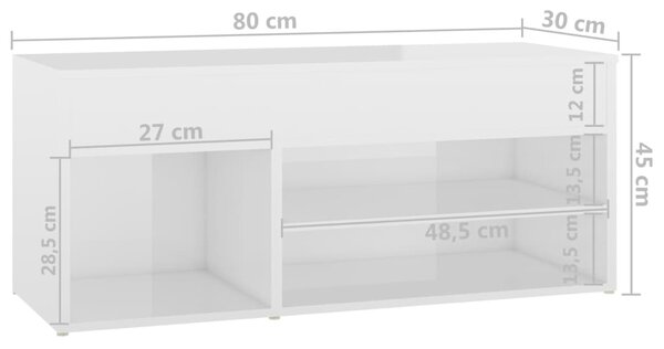 VidaXL Παπουτσοθήκη Γυαλιστερή Λευκή 80 x 30 x 45 εκ. από Επεξ. Ξύλο