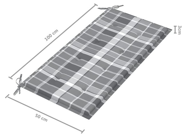 VidaXL Παγκάκι Κήπου 112 εκ. Μασίφ Ξύλο Teak με Γκρι Καρό Μαξιλάρι