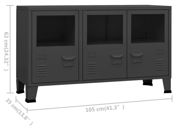 VidaXL Μπουφές Βιομηχανικό Στιλ Ανθρακί 105x35x62 εκ. Μέταλλο / Γυαλί