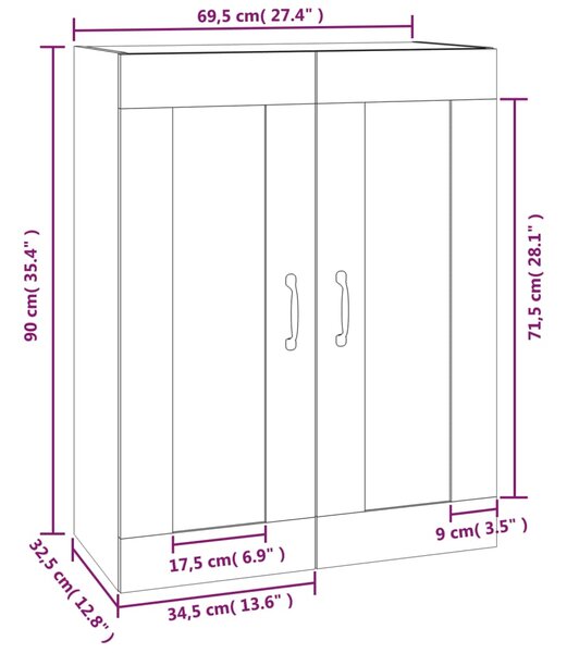 VidaXL Ντουλάπι Τοίχου Κρεμαστό Sonoma Δρυς 69,5 x 32,5 x 90 εκ