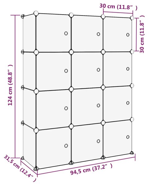 VidaXL Κύβοι Αποθ. & Οργάνωσης με Πόρτες 12 τεμ. Μαύροι Πολυπρ/λένιο