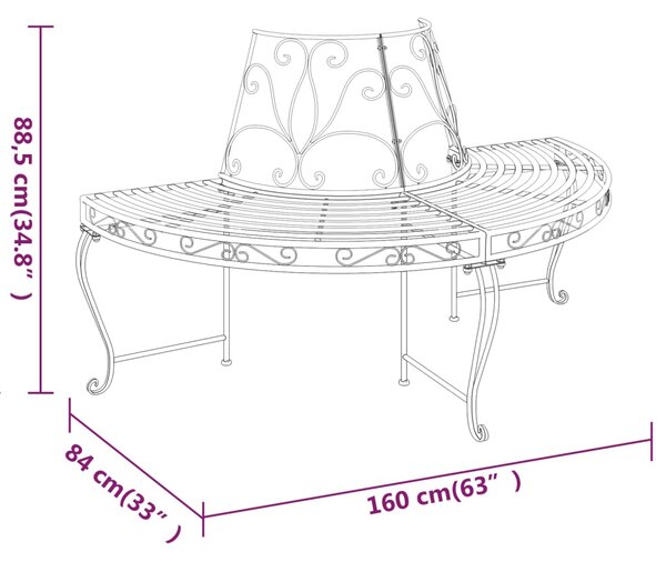 VidaXL Παγκάκια Δέντρου Ημικυκλικά 2 τεμ. Μαύρο Ø160 εκ. Ατσάλινο
