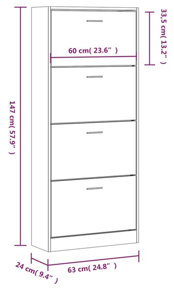 VidaXL Παπουτσοθήκη Γκρι Sonoma 63x24x147 εκ. από Επεξεργασμένο Ξύλο