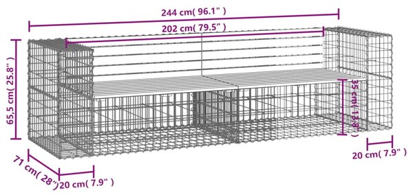 VidaXL Παγκάκι Συρματοκιβώτιο 244x71x65,5 εκ. Μασίφ Ξύλο Ψευδοτσούγκας