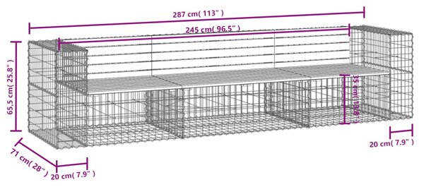 VidaXL Παγκάκι Κήπου Συρματοκιβώτιο 287x71x65,5 εκ. Μασίφ Ξύλο Πεύκου