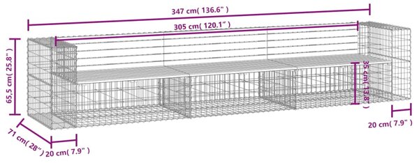 VidaXL Παγκάκι Κήπου Συρματοκιβώτιο 347x71x65,5 εκ. Εμποτ. Ξύλο Πεύκου