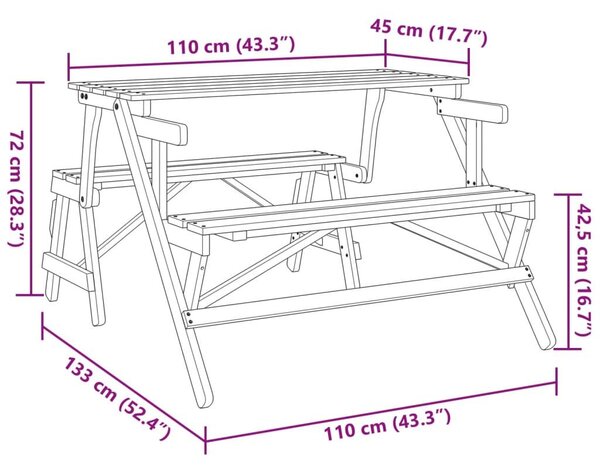 Τραπέζι Πικνικ με Παγκάκια 2 σε 1 Μετατρέψιμο Μασίφ Ξύλο Ελάτης - Καφέ