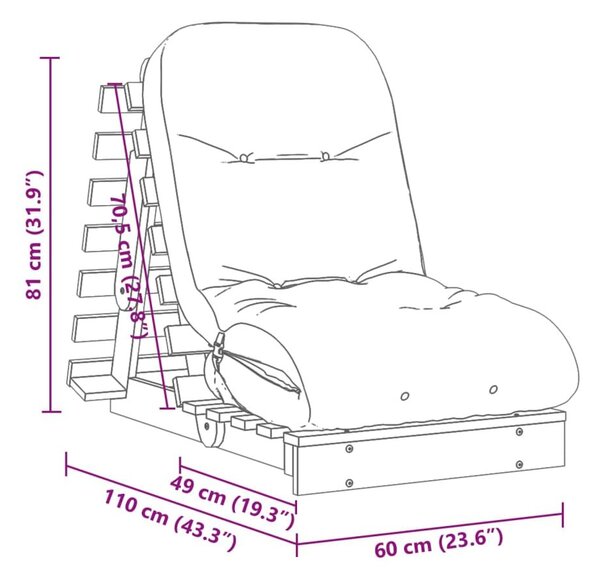 Καναπές Κρεβάτι Futon/Στρώμα 60x206x11 Εμποτισμένο Ξύλο Πεύκου - Καφέ